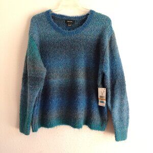 Karen Kane Sweater Top Women's Plus Size 3X Blue Crew Neck Textured Wool Blend